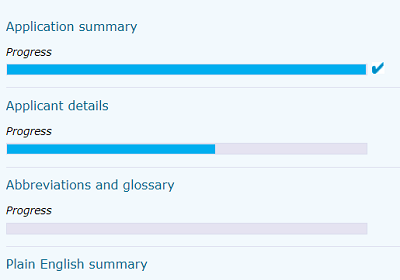 Parkinson's UK application summary page built by OWA