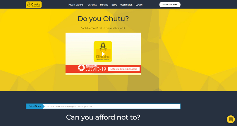 Ohutu sign-up screen for web application and mobile apps built by OWA