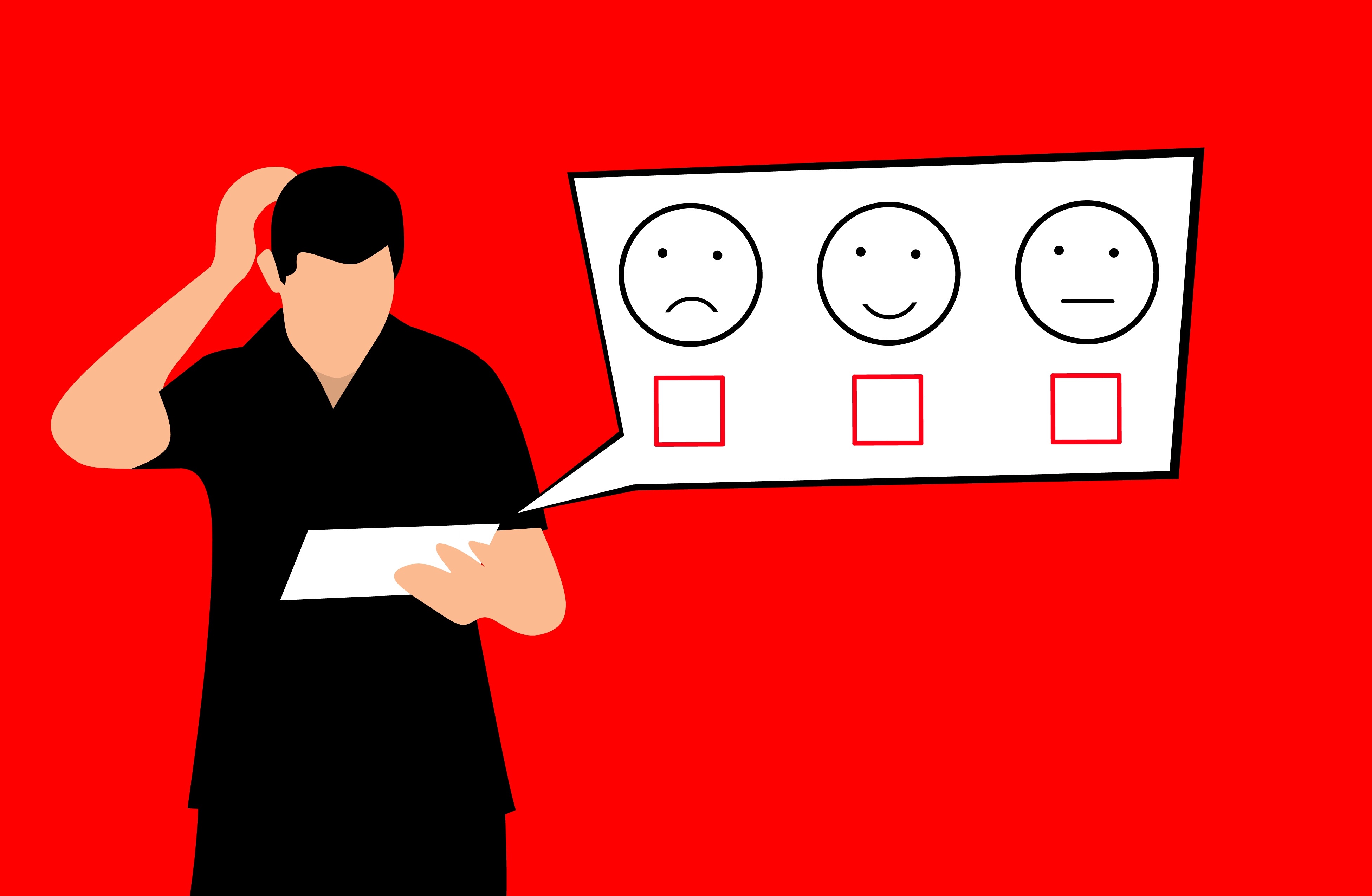 graphic showing person working out user-testing feedback on CMS website relaunch