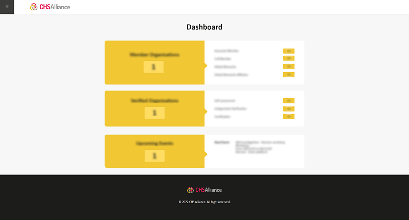 Screen showing CHS bespoke database dashboard