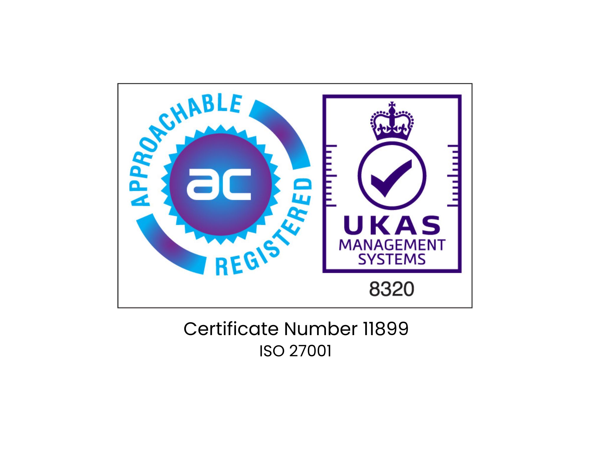 Approachable ISO 27001 certification logo. Certificate number 11899.