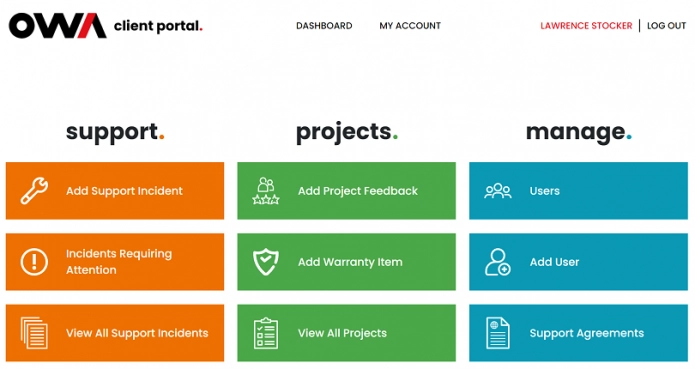 OWA's web application development client portal