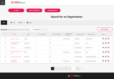 Listing screen of management database web application