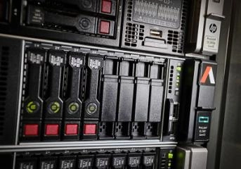 Close up of servers in the OWA managed hosting environment