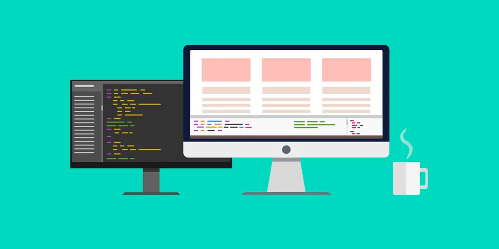 A computer monitor and keyboard beside a cup of coffee, representing a workspace for Web Application Development
