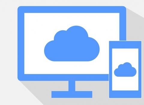 Desktop and mobile device displaying a cloud image on screen