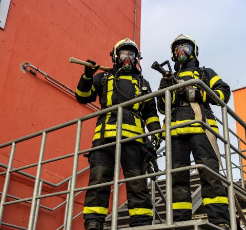 Firefighters assessing