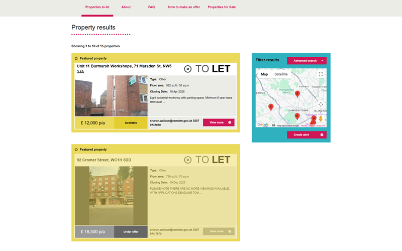 LBC website showcasing listings, images, and contact information for potential buyers.