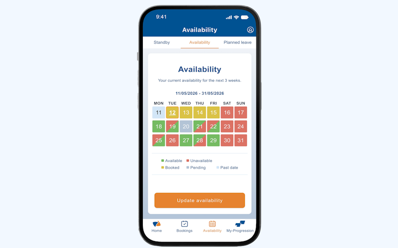 TeacherActive mobile app screen highlighting availability settings for teachers seeking work opportunities.