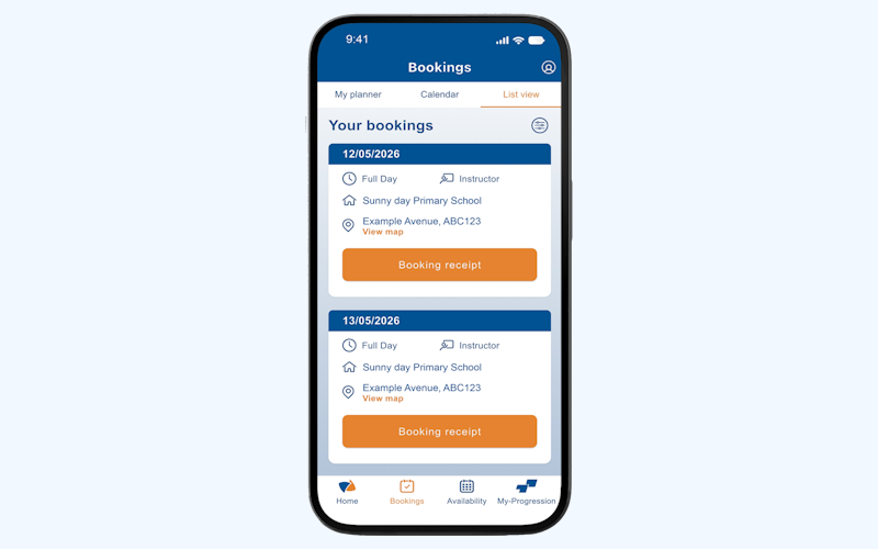 A smartphone shows the booking screen of the TeacherActive mobile app, featuring user-friendly navigation options.