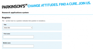 Parkinson's UK register screen built by OWA