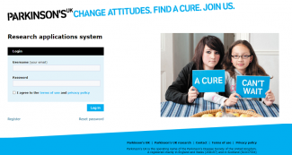 Parkinson's UK welcome screen of web application built by OWA