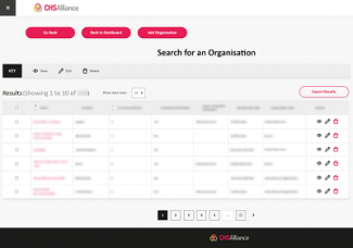 Listing screen of management database web application